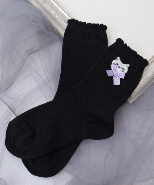 axes femme(アクシーズファム)の「もふねこクルーソックス(ソックス/靴下・キッズ・ホワイト/ブラック・FREE)」の1枚目の写真