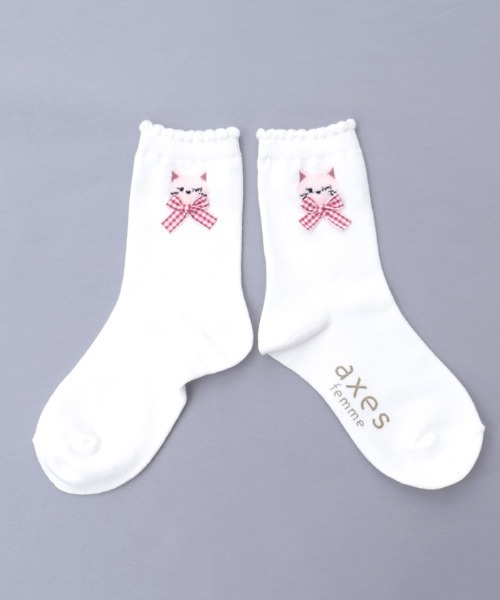 axes femme(アクシーズファム)の「もふねこクルーソックス(ソックス/靴下・キッズ・ホワイト/ブラック・FREE)」の3枚目の写真