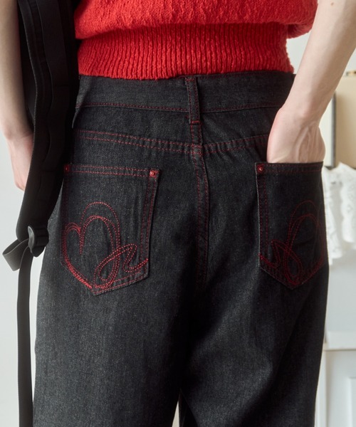 セール】ハート刺繍デニム/heart embroidery denim（デニム