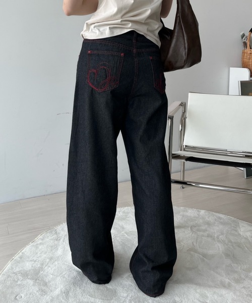 セール】ハート刺繍デニム/heart embroidery denim（デニム