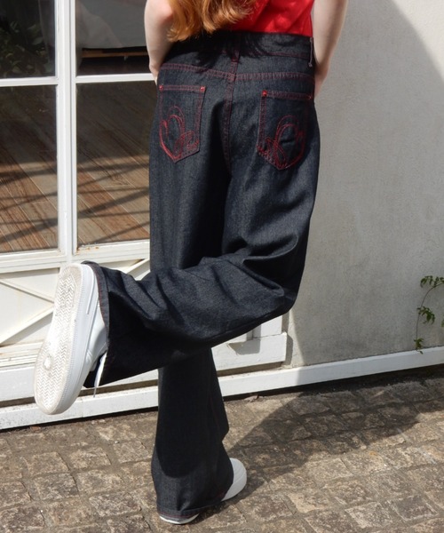 evisu ダークデニムパンツ ハート刺繍 EVISU - EVISU エヴィス エビス ハート 刺繍 デニム パンツの