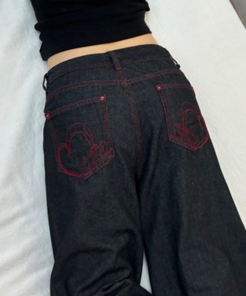 ハート刺繍デニム/heart embroidery denim（デニムパンツ）｜Birthday