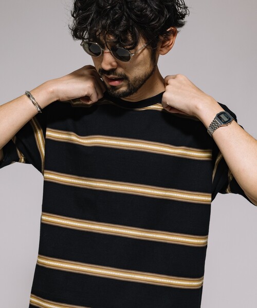 PENDLETON(ペンドルトン)の「PENDLETON/ペンドルトン 別注 ジャカード ボーダーTEE(Tシャツ/カットソー・メンズ・ブラック/オフホワイト・MEDIUM/LARGE)」の2枚目の写真