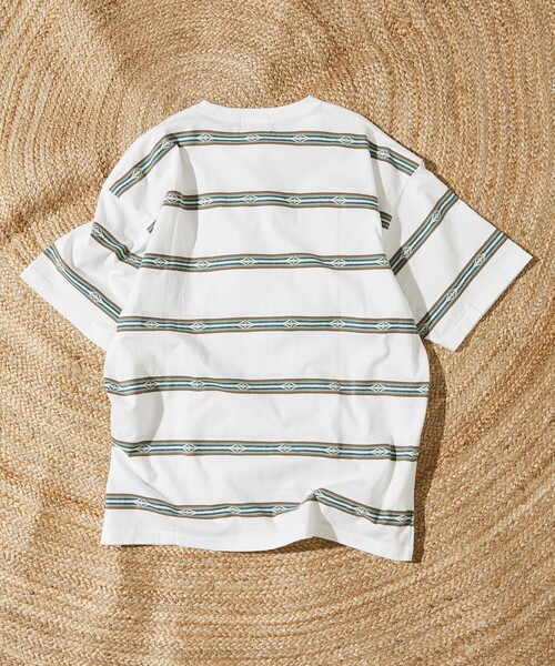 PENDLETON(ペンドルトン)の「PENDLETON/ペンドルトン 別注 ジャカード ボーダーTEE(Tシャツ/カットソー・メンズ・ブラック/オフホワイト・MEDIUM/LARGE)」の8枚目の写真