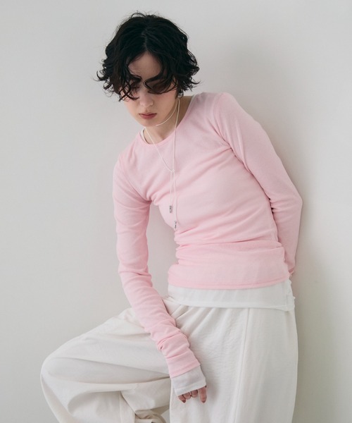 Trish（トリッシュ）の「シアーロングスリーブプルオーバー（Tシャツ/カットソー・レディース・ホワイト/ブルー/ブラック/ブラウン/ピンク/イエロー・MEDIUM）」の6枚目の写真