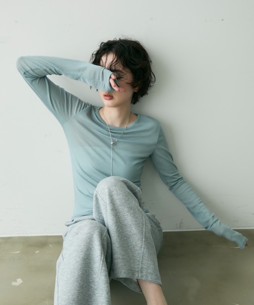 ジュリエ　リブロングスリーブプルオーバー セール】シアーロングスリーブプルオーバー（Tシャツ/カットソー