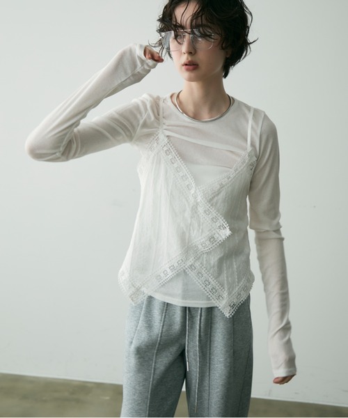 Trish（トリッシュ）の「シアーロングスリーブプルオーバー（Tシャツ/カットソー・レディース・ホワイト/ブルー/ブラック/ブラウン/ピンク/イエロー・MEDIUM）」の9枚目の写真