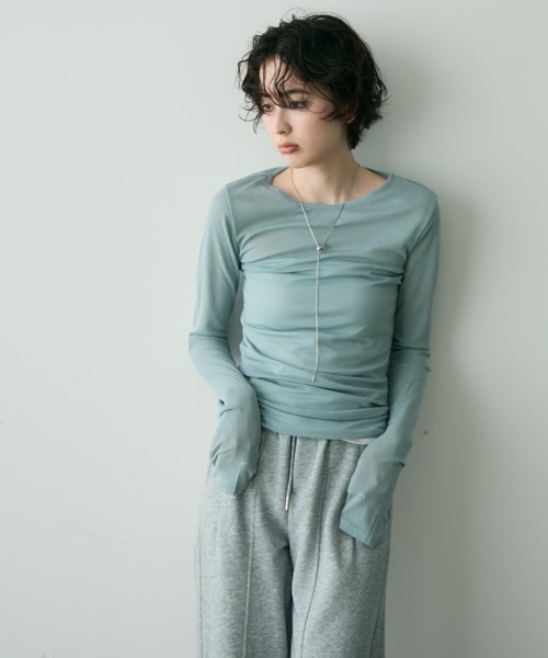 Trish（トリッシュ）の「シアーロングスリーブプルオーバー（Tシャツ/カットソー・レディース・ホワイト/ブルー/ブラック/ブラウン/ピンク/イエロー・MEDIUM）」の18枚目の写真