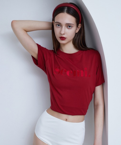 Seemi. byNICECLAUP（ シーミーバイナイスクラップ）の「【Seemi.】サスティナブルロゴTシャツ（Tシャツ/カットソー・レディース・ネイビー/ホワイト/ピンク/レッド・FREE）」の2枚目の写真