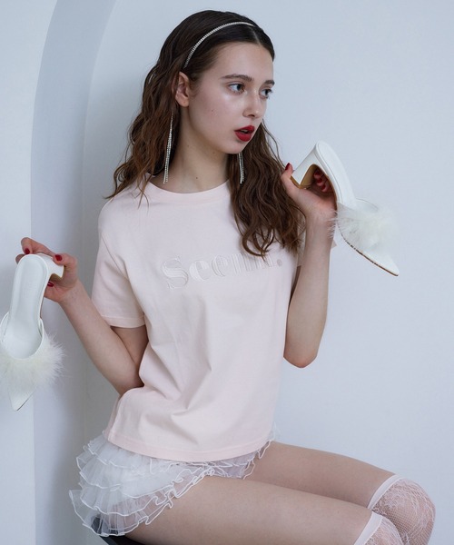 Seemi. byNICECLAUP（ シーミーバイナイスクラップ）の「【Seemi.】サスティナブルロゴTシャツ（Tシャツ/カットソー・レディース・ネイビー/ホワイト/ピンク/レッド・FREE）」の4枚目の写真