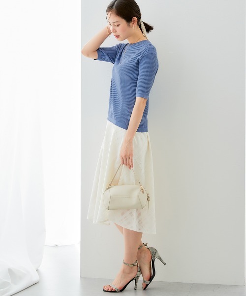 7days Life Styling(セブンデイズライフスタイリング)の「【接触冷感/UVカット】5分袖クルーネックニット <アンサンブル対応>(ニット/セーター・レディース・ブルーグレー/ブラック/杢グレー/ベージュ・S/M/L/LL/3L/4L/5L)」の7枚目の写真