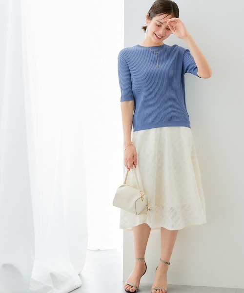 7days Life Styling(セブンデイズライフスタイリング)の「【接触冷感/UVカット】5分袖クルーネックニット <アンサンブル対応>(ニット/セーター・レディース・ブルーグレー/ブラック/杢グレー/ベージュ・S/M/L/LL/3L/4L/5L)」の8枚目の写真