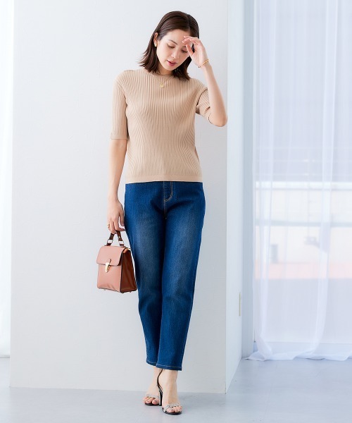 7days Life Styling(セブンデイズライフスタイリング)の「【接触冷感/UVカット】5分袖クルーネックニット <アンサンブル対応>(ニット/セーター・レディース・ブルーグレー/ブラック/杢グレー/ベージュ・S/M/L/LL/3L/4L/5L)」の11枚目の写真