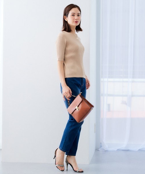 7days Life Styling(セブンデイズライフスタイリング)の「【接触冷感/UVカット】5分袖クルーネックニット <アンサンブル対応>(ニット/セーター・レディース・ブルーグレー/ブラック/杢グレー/ベージュ・S/M/L/LL/3L/4L/5L)」の12枚目の写真