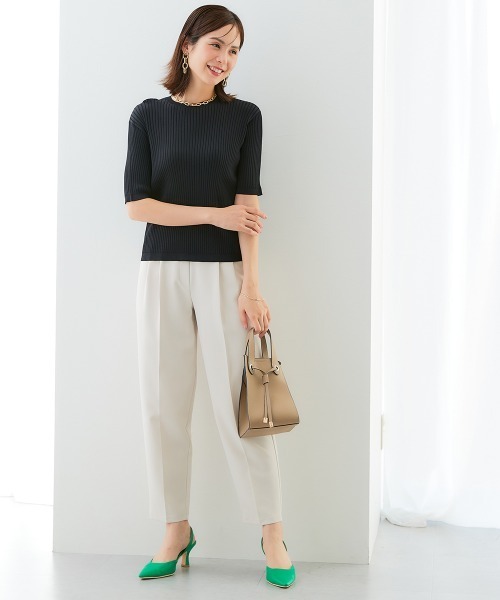 7days Life Styling(セブンデイズライフスタイリング)の「【接触冷感/UVカット】5分袖クルーネックニット <アンサンブル対応>(ニット/セーター・レディース・ブルーグレー/ブラック/杢グレー/ベージュ・S/M/L/LL/3L/4L/5L)」の6枚目の写真