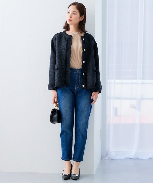 7days Life Styling(セブンデイズライフスタイリング)の「【接触冷感/UVカット】5分袖クルーネックニット <アンサンブル対応>(ニット/セーター・レディース・ブルーグレー/ブラック/杢グレー/ベージュ・S/M/L/LL/3L/4L/5L)」の13枚目の写真