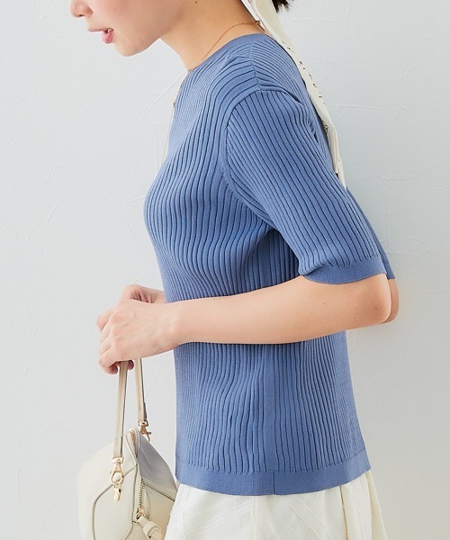 7days Life Styling(セブンデイズライフスタイリング)の「【接触冷感/UVカット】5分袖クルーネックニット <アンサンブル対応>(ニット/セーター・レディース・ブルーグレー/ブラック/杢グレー/ベージュ・S/M/L/LL/3L/4L/5L)」の15枚目の写真