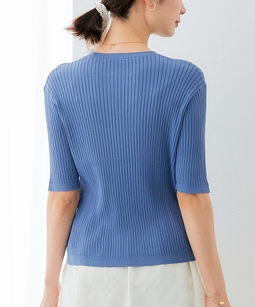 7days Life Styling(セブンデイズライフスタイリング)の「【接触冷感/UVカット】5分袖クルーネックニット <アンサンブル対応>(ニット/セーター・レディース・ブルーグレー/ブラック/杢グレー/ベージュ・S/M/L/LL/3L/4L/5L)」の16枚目の写真