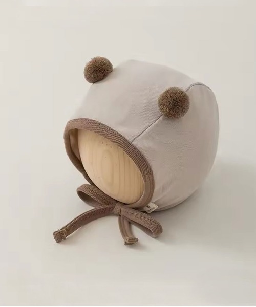 Bambin（ボンバン）の「【 Bambin / ボンバン 】 くまみみ ポンポン ボンネット（キャップ・キッズ・ブラウン/ダークブラウン/モカ/アイボリー・FREE）」の4枚目の写真