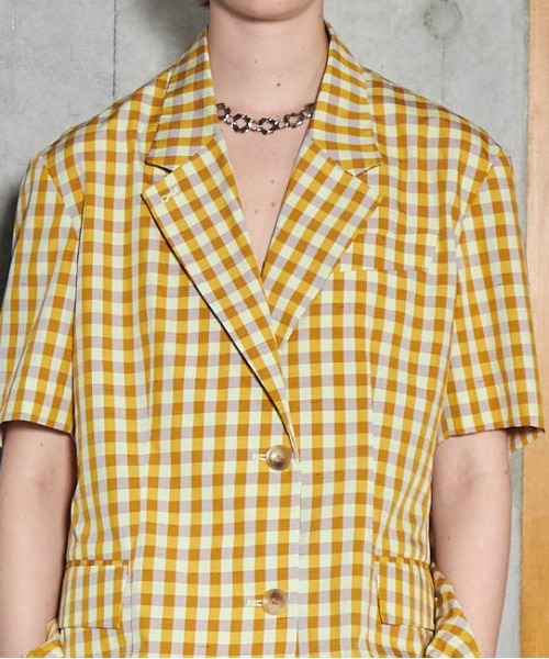 MAISON SPECIAL(メゾンスペシャル)の「Color Plaid Half Sleeve Jacket/カラーチェックハーフスリーブジャケット(テーラードジャケット・レディース・イエロー/ピンク・FREE)」の8枚目の写真