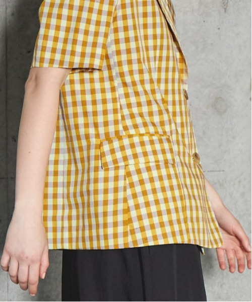 MAISON SPECIAL(メゾンスペシャル)の「Color Plaid Half Sleeve Jacket/カラーチェックハーフスリーブジャケット(テーラードジャケット・レディース・イエロー/ピンク・FREE)」の9枚目の写真