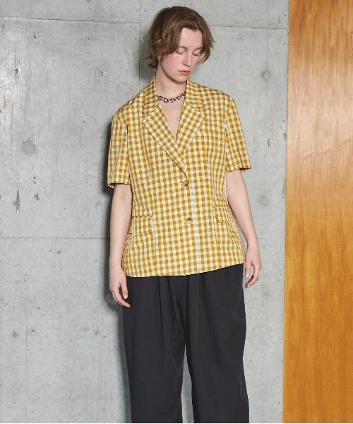 MAISON SPECIAL(メゾンスペシャル)の「Color Plaid Half Sleeve Jacket/カラーチェックハーフスリーブジャケット(テーラードジャケット・レディース・イエロー/ピンク・FREE)」の5枚目の写真