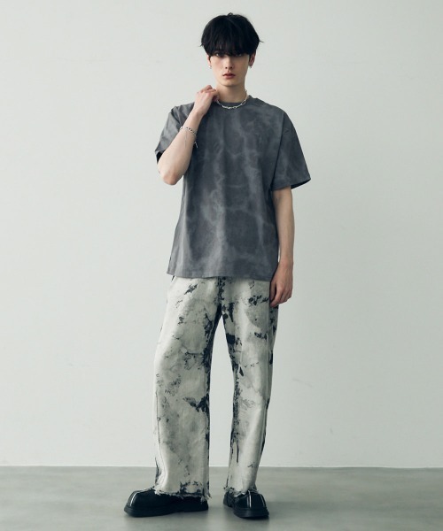 MARMAR ベージュ オーバーサイズTシャツ セール】Marble pattern oversize s/s t-shirt / マーブル