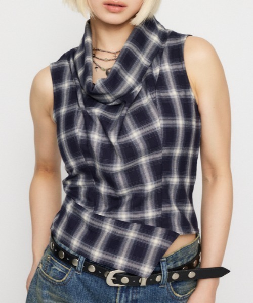 LAGUA GEM（ラグアジェム）の「CHECK DRAPE NECK トップス（その他