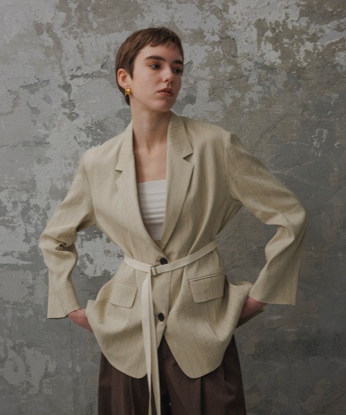 ADAM ET ROPE'（アダムエロペ）の「【EMOELLE】ドロストシャツジャケット（テーラードジャケット・レディース・ベージュ系その他/ブラック・38/36）」の19枚目の写真