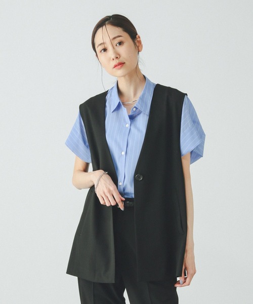 GLOBAL WORK ベスト ジレ ウツクシルエットVネックジレロング