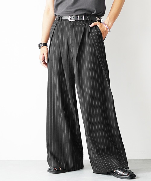 MinoriTY】シャドウストライプダブルタックバギースラックスワイド