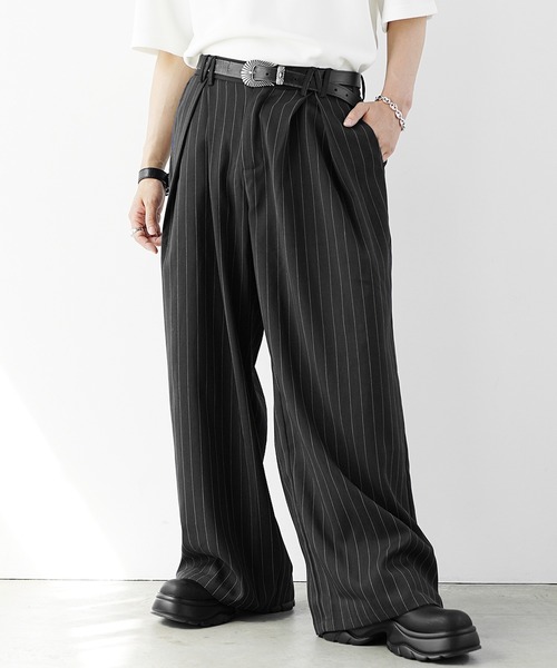 MinoriTY(マイノリティ)の「【MinoriTY】シャドウストライプダブルタックバギースラックスワイドパンツ(スラックス・メンズ・ネイビー/ベージュ/チャコール/ブラック・S/M/L)」の19枚目の写真