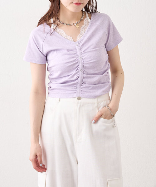 w closet(ダブルクローゼット)の「レースキャミレイヤードT(Tシャツ/カットソー・レディース・ブラック/グレー/オフホワイト/パープル・FREE)」の18枚目の写真