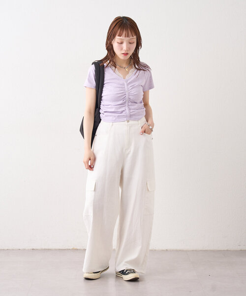 w closet(ダブルクローゼット)の「レースキャミレイヤードT(Tシャツ/カットソー・レディース・ブラック/グレー/オフホワイト/パープル・FREE)」の13枚目の写真