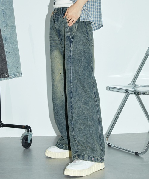 Anchor Smith(アンカー スミス)の「2WAY ヴィンテージ加工 ラインストーン ワイドバレルデニムパンツ(デニムパンツ・レディース・サックスブルー/ブラック/ブルー・S/L/M)」の8枚目の写真