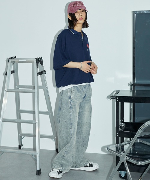 Anchor Smith(アンカー スミス)の「2WAY ヴィンテージ加工 ラインストーン ワイドバレルデニムパンツ(デニムパンツ・レディース・サックスブルー/ブラック/ブルー・S/L/M)」の11枚目の写真