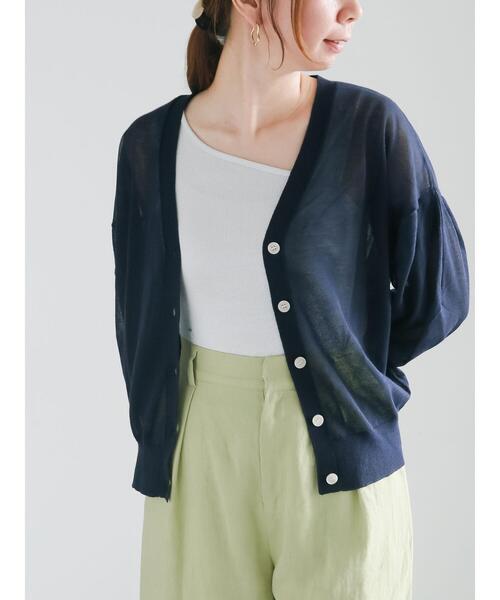 Te chichi（テチチ）の「袖ボリュームシアーVネックカーディガン（カーディガン/ボレロ・レディース・オフホワイト/グレー/オレンジ/ネイビー・F）」の3枚目の写真