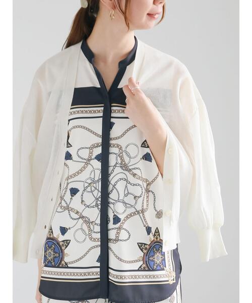 Te chichi（テチチ）の「袖ボリュームシアーVネックカーディガン（カーディガン/ボレロ・レディース・オフホワイト/グレー/オレンジ/ネイビー・F）」の2枚目の写真