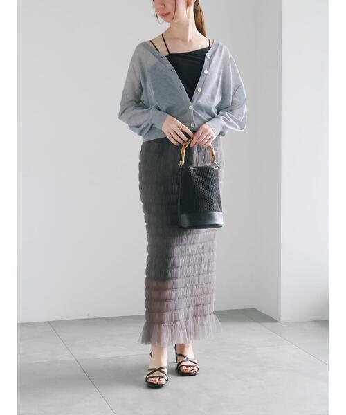 Te chichi（テチチ）の「袖ボリュームシアーVネックカーディガン（カーディガン/ボレロ・レディース・オフホワイト/グレー/オレンジ/ネイビー・F）」の14枚目の写真