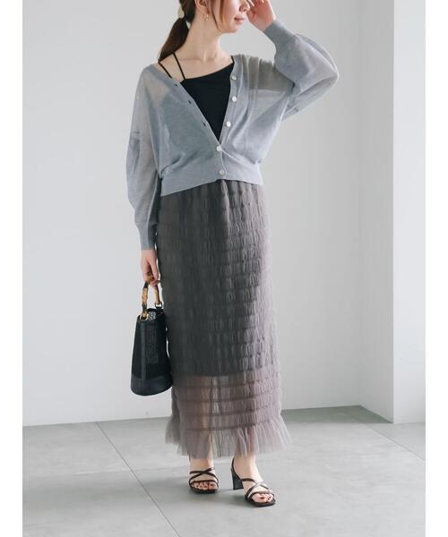 Te chichi（テチチ）の「袖ボリュームシアーVネックカーディガン（カーディガン/ボレロ・レディース・オフホワイト/グレー/オレンジ/ネイビー・F）」の15枚目の写真