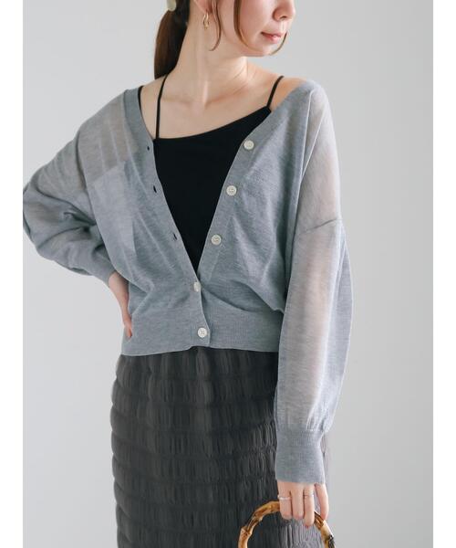 Te chichi（テチチ）の「袖ボリュームシアーVネックカーディガン（カーディガン/ボレロ・レディース・オフホワイト/グレー/オレンジ/ネイビー・F）」の16枚目の写真