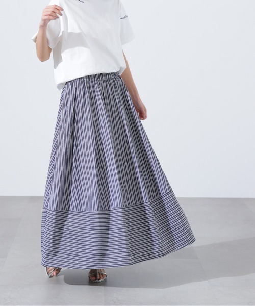 N.(N. Natural Beauty Basic)(エヌエヌナチュラルビューティーベーシック)の「【PS/低身長サイズ】ストライプ切替フレアスカート(スカート・レディース・ブラウン/パープル/チャコールグレー・MEDIUM/PS)」の2枚目の写真
