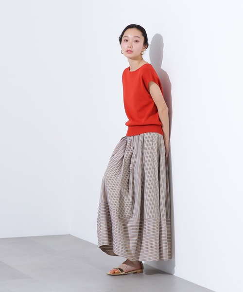 N.(N. Natural Beauty Basic)(エヌエヌナチュラルビューティーベーシック)の「【PS/低身長サイズ】ストライプ切替フレアスカート(スカート・レディース・ブラウン/パープル/チャコールグレー・MEDIUM/PS)」の12枚目の写真