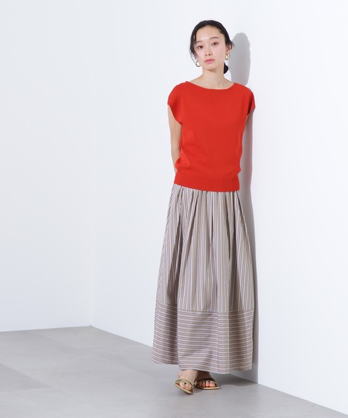 N.(N. Natural Beauty Basic)(エヌエヌナチュラルビューティーベーシック)の「【PS/低身長サイズ】ストライプ切替フレアスカート(スカート・レディース・ブラウン/パープル/チャコールグレー・MEDIUM/PS)」の13枚目の写真