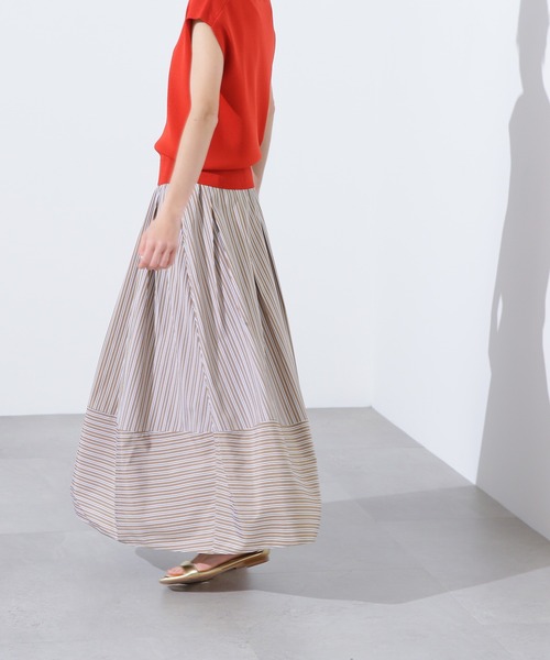 N.(N. Natural Beauty Basic)(エヌエヌナチュラルビューティーベーシック)の「【PS/低身長サイズ】ストライプ切替フレアスカート(スカート・レディース・ブラウン/パープル/チャコールグレー・MEDIUM/PS)」の14枚目の写真