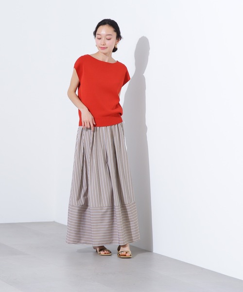 N.(N. Natural Beauty Basic)(エヌエヌナチュラルビューティーベーシック)の「【PS/低身長サイズ】ストライプ切替フレアスカート(スカート・レディース・ブラウン/パープル/チャコールグレー・MEDIUM/PS)」の15枚目の写真