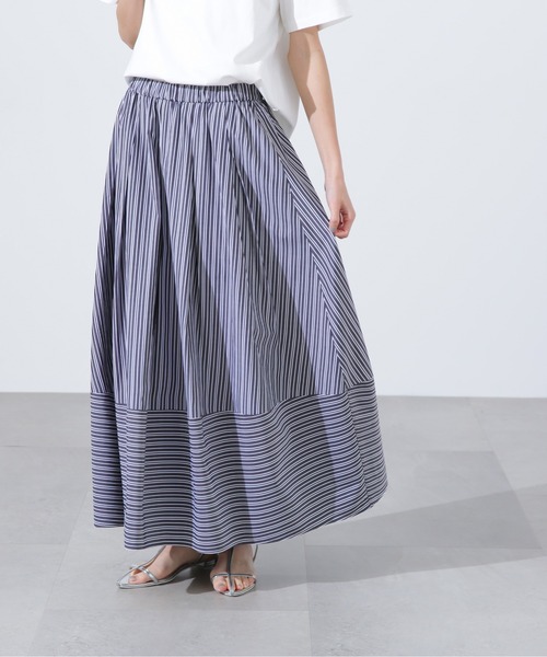 N.(N. Natural Beauty Basic)(エヌエヌナチュラルビューティーベーシック)の「【PS/低身長サイズ】ストライプ切替フレアスカート(スカート・レディース・ブラウン/パープル/チャコールグレー・MEDIUM/PS)」の4枚目の写真