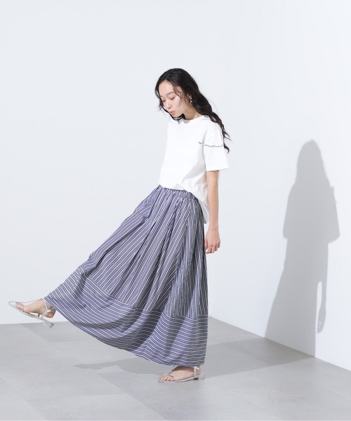 N.(N. Natural Beauty Basic)(エヌエヌナチュラルビューティーベーシック)の「【PS/低身長サイズ】ストライプ切替フレアスカート(スカート・レディース・ブラウン/パープル/チャコールグレー・MEDIUM/PS)」の6枚目の写真