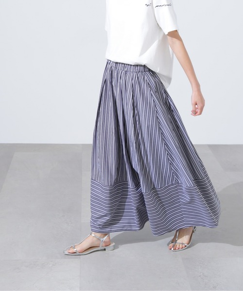 N.(N. Natural Beauty Basic)(エヌエヌナチュラルビューティーベーシック)の「【PS/低身長サイズ】ストライプ切替フレアスカート(スカート・レディース・ブラウン/パープル/チャコールグレー・MEDIUM/PS)」の5枚目の写真