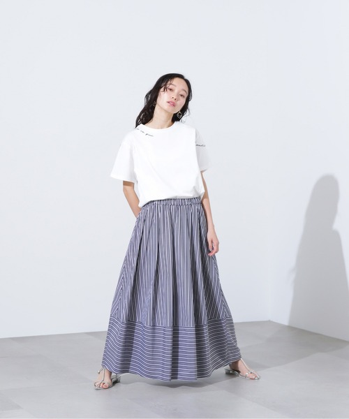 N.(N. Natural Beauty Basic)(エヌエヌナチュラルビューティーベーシック)の「【PS/低身長サイズ】ストライプ切替フレアスカート(スカート・レディース・ブラウン/パープル/チャコールグレー・MEDIUM/PS)」の9枚目の写真